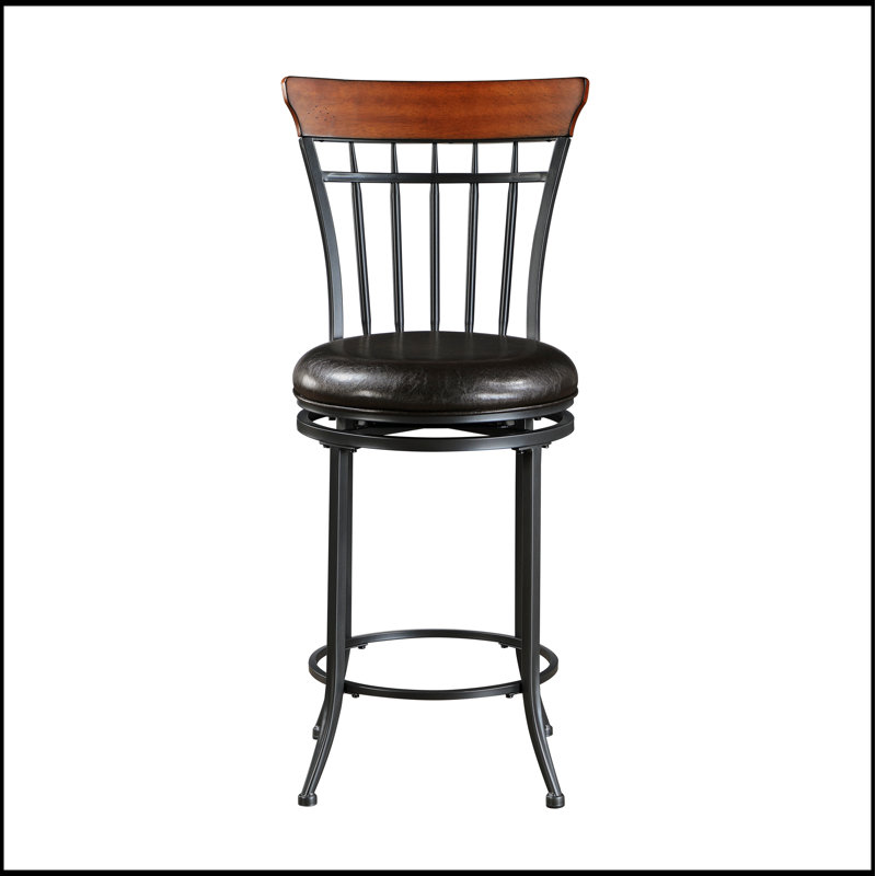 Chaise pivotante à hauteur de comptoir avec structure en métal noir et revêtement en similicuir pour une salle à manger moderne