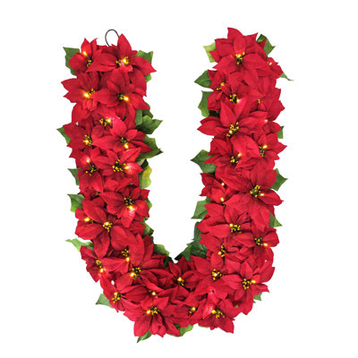 6 Feet by 12 Inches Pre-Lit Battery-Operated Artificial Red Poinsettia Garland
