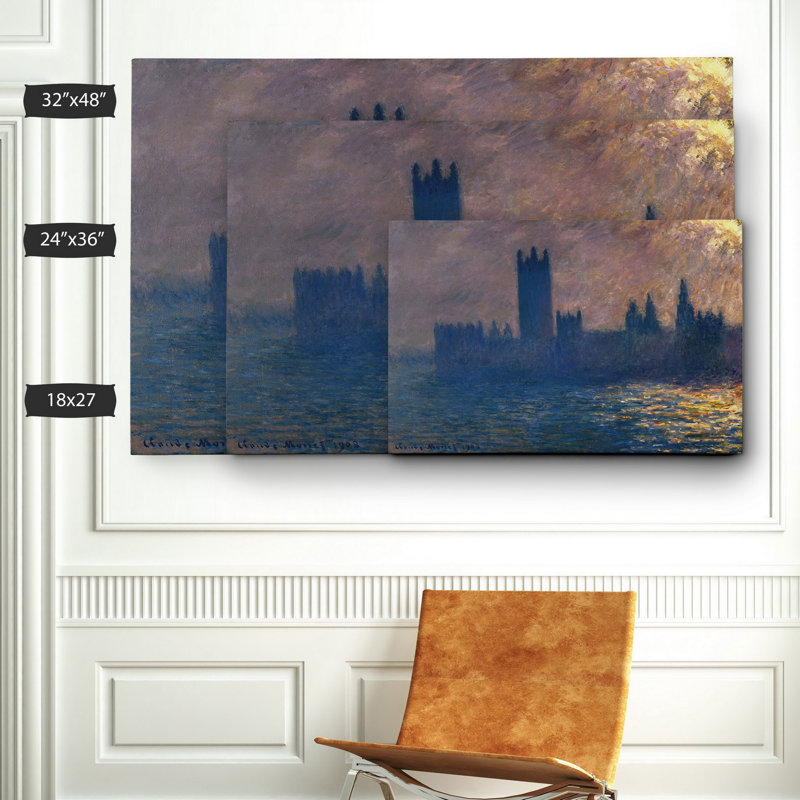 « maisons of parlement » par claude monet print, H 18 po x l 27 po x P 1,5 po, Toile tendue