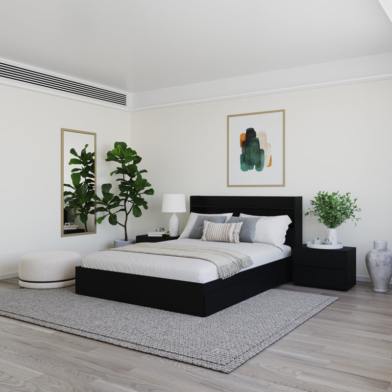 Ensemble de chambre à coucher avec rangement réversible 4 pièces Harper, Double, Noir
