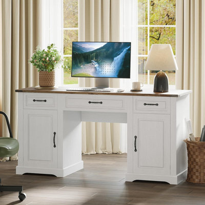 60" Executive Desk with Drawers, Farmhouse Home Office Desk with Storage Cabinets, Rustic Computer Writing Desks, Wood Workstation Computer Desks for by Ophelia & Co.
