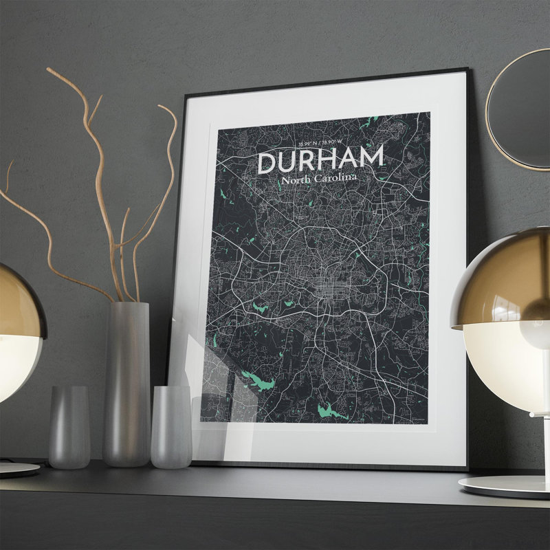 Durham City Map, impression, Vert/gris, H 27,6 po x l 19,7 po