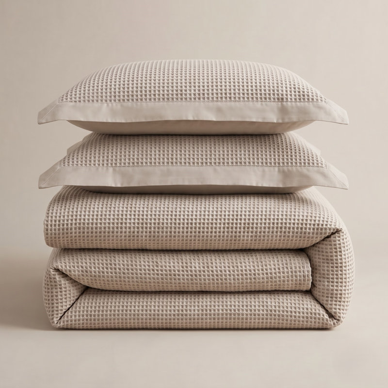 Bedsure Luxury Soft 100% Cotton Waffle Weave Plaid Duvet Cover, King Duvet Cover + 2 King Shams, Linen