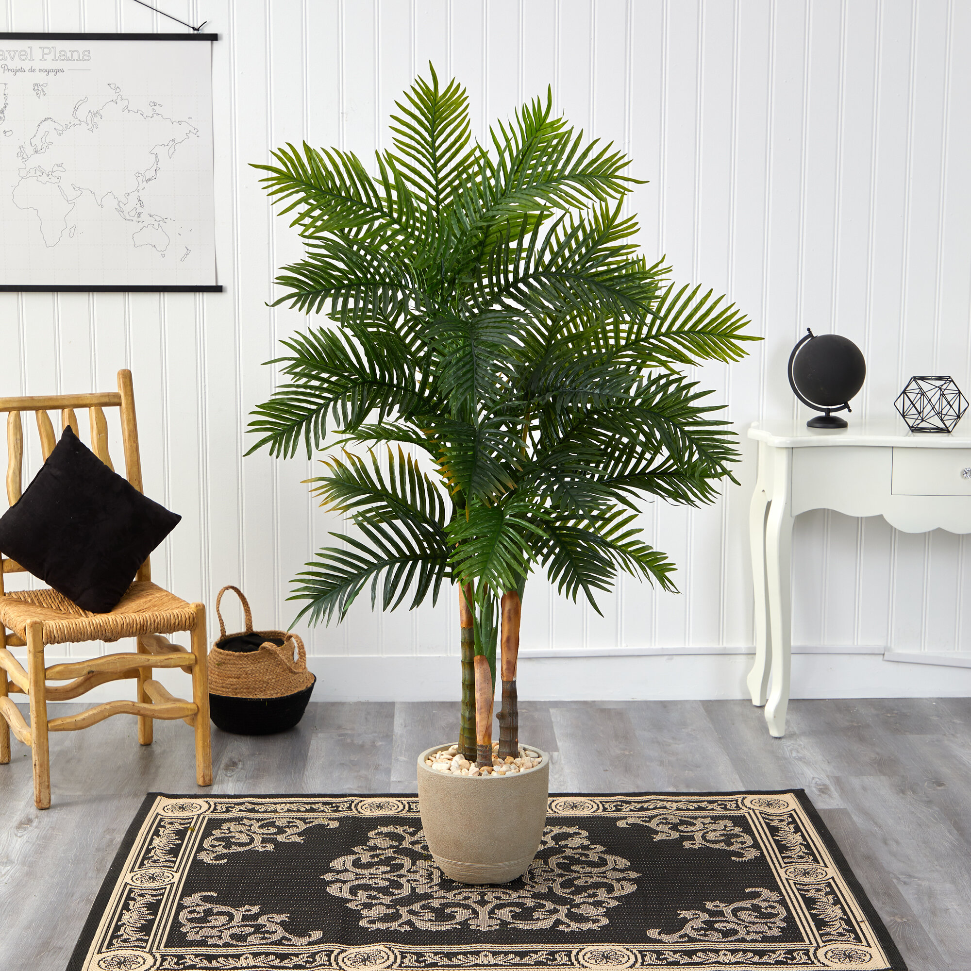 Primrue 62'' Faux Palm Plant In Stone Planter 