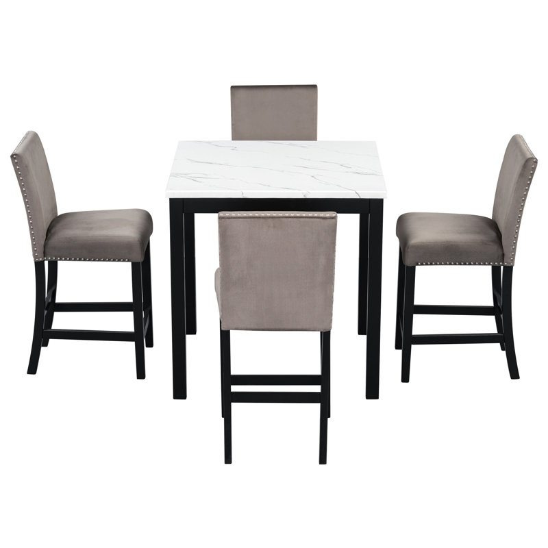 Agrégat de salle à manger brun à 5 comptoirs. Siège de table en faux marbre et fauteuil en velours. , Charmant, facile à assembler