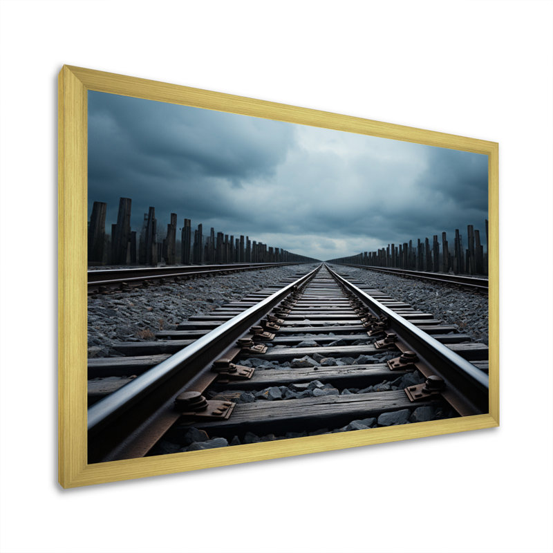 Train, traineaux minimalistes II - train, art mural, H 30 po x l 40 po x P 1,5 po, Encadrement doré