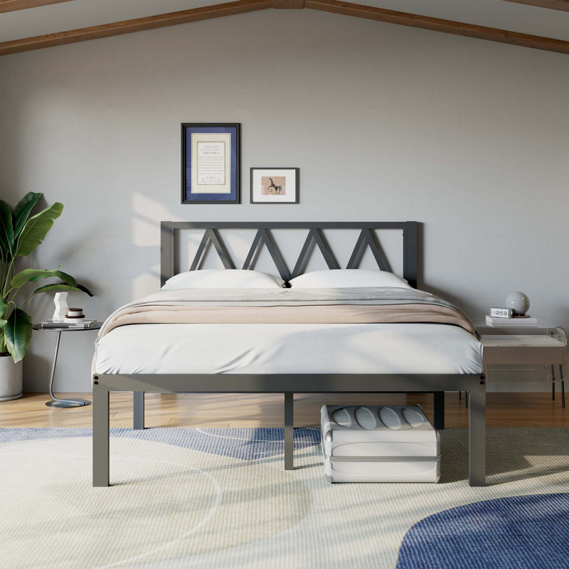 14" Metal Bed Frame with Headboard,Heavy Duty Platform Bed, Twin, Black