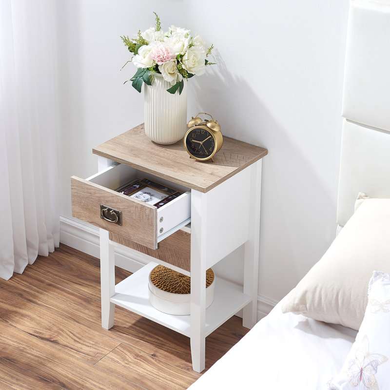 Miramontes 15.7'' W Nightstand, Set of 2, White/Oak