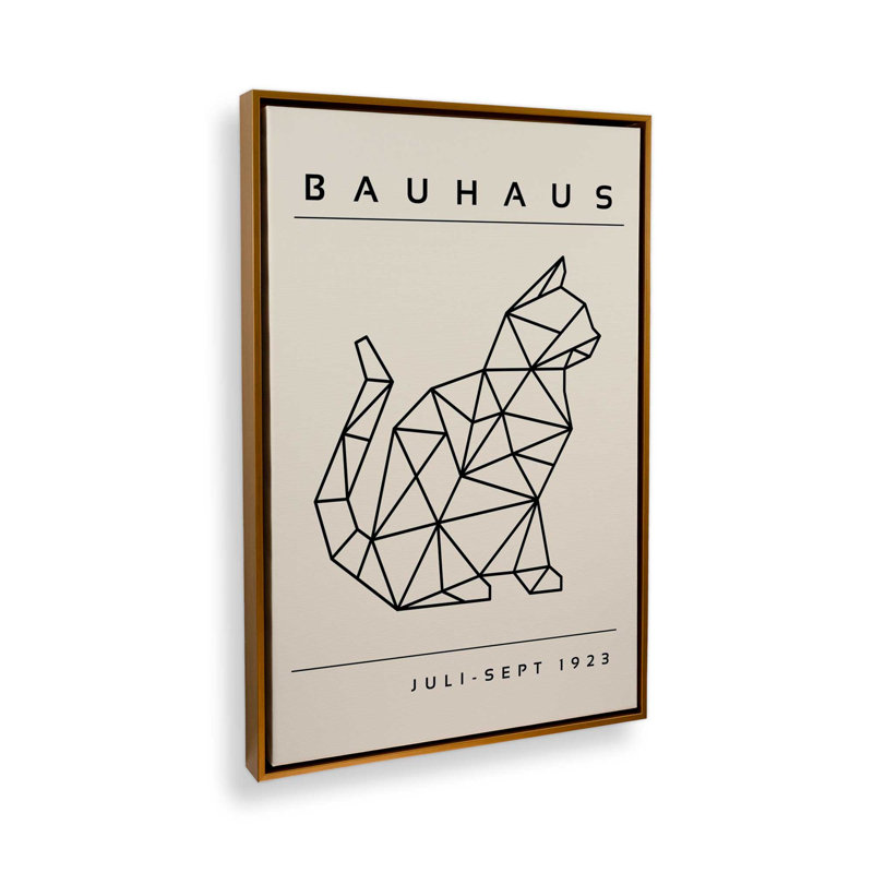 Chat géométrique Bauhaus 1923 roulé, Cadre flottant or poli, H 48,75 po x l 32,75 po x P 1,75 po