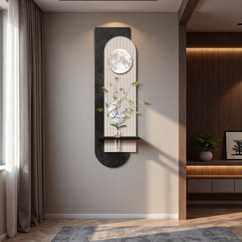 Art mural moderne luxueux à motif de lune et de fleurs - décor de vestibule, H 47,24 po x l 15,75 po x P 1,38 po