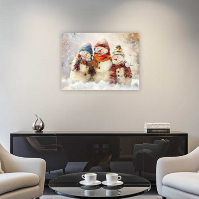Art mural bleu et rouge bonhomme de neige de Noël, décoration intérieure moderne de qualité supérieure, 24 x 32 po