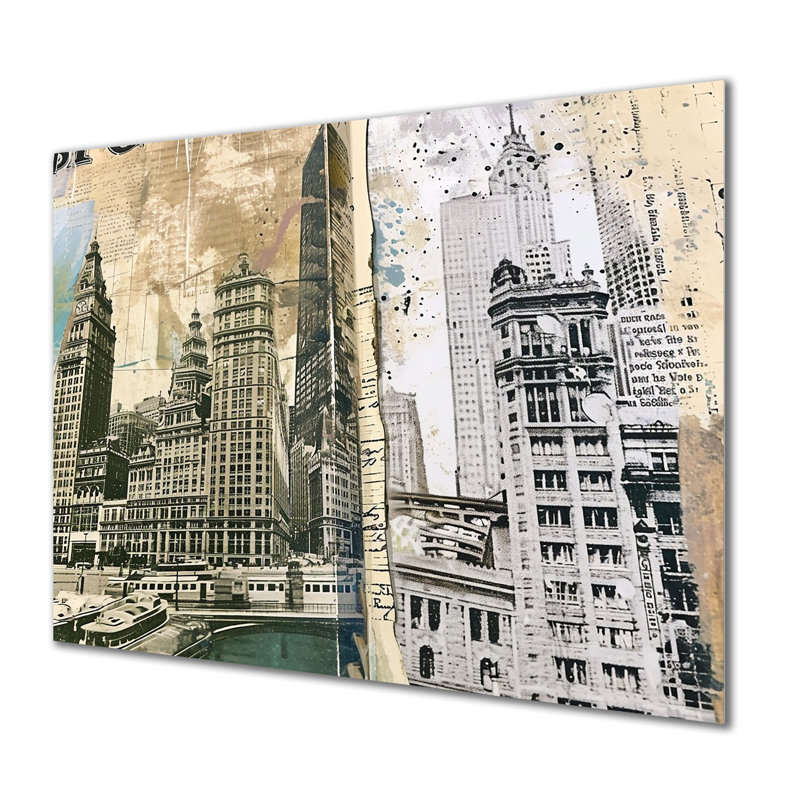 City Of Chicago Vintage Journals - Chicago Wall Art Print, 16" H x 32" W, No Frame