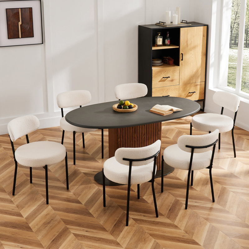 Sherpa Fabric Upholstered Dining Chairs Set with Backrest For Dining Room, Kitchen, Living Room, Beige