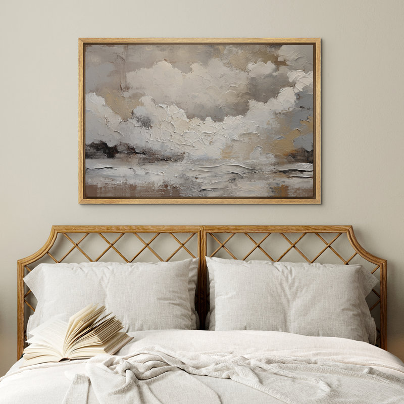 «Neutral White Cloudscape Abstract Landscape Wall Decor for Living Room encadrée, reproduction d'art sur toile encadrée dans la chambre principale