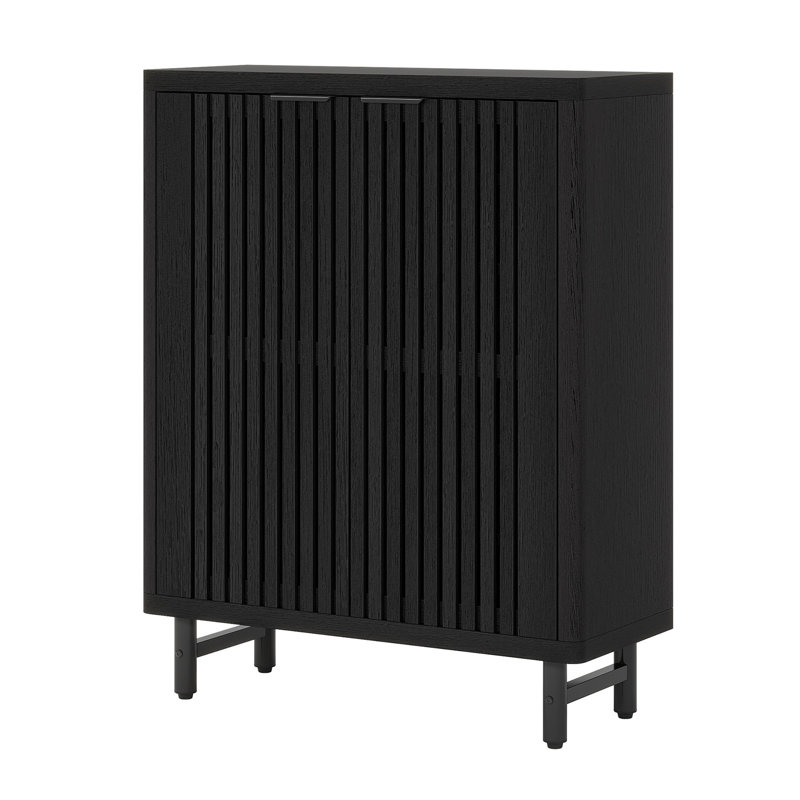 33.46" Modern Black Wooden  6-Tier Shoe Cabinet With Louvered Doors, Black