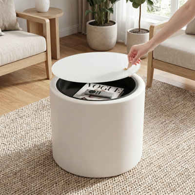 Table basse ronde de 19,69 pouces avec un plateau en verre trempé, une base en cuir pu et un espace de rangement caché, pour le salon