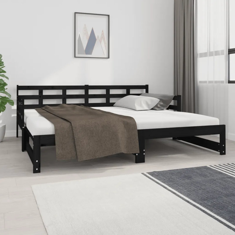 Jorah Solid Wood with Trundle, Black, Single (185.5  x 203.5 cm)