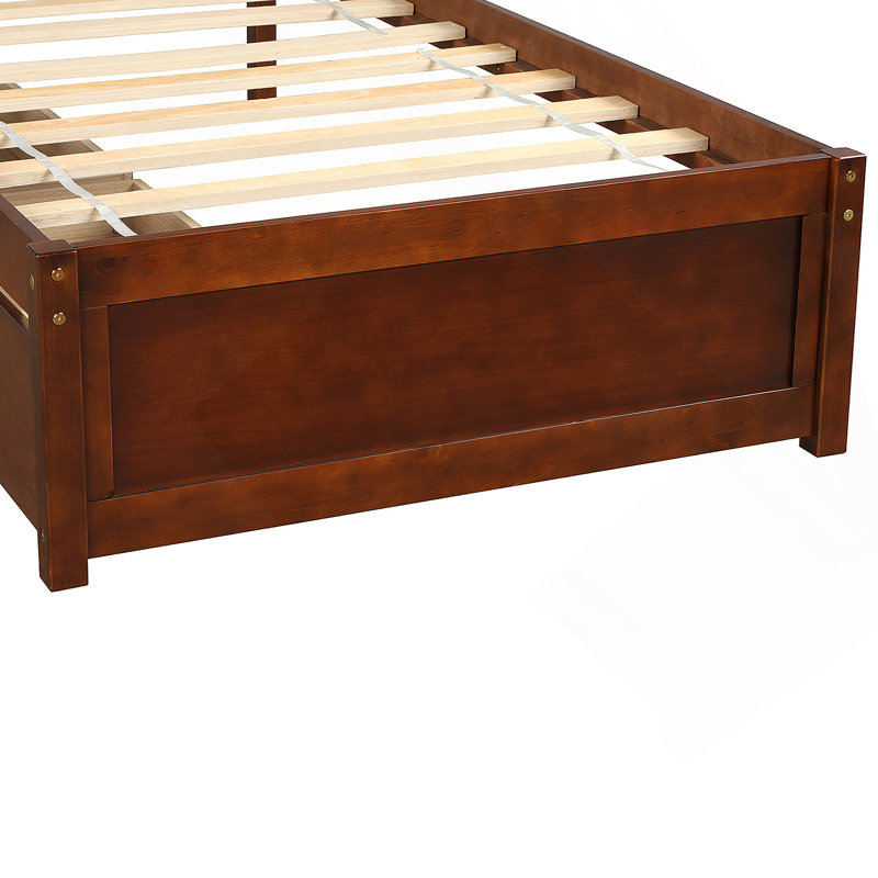 Twin Platform Storage Bed Wood Bed Frame with Two Drawers and Headboard, Walnut