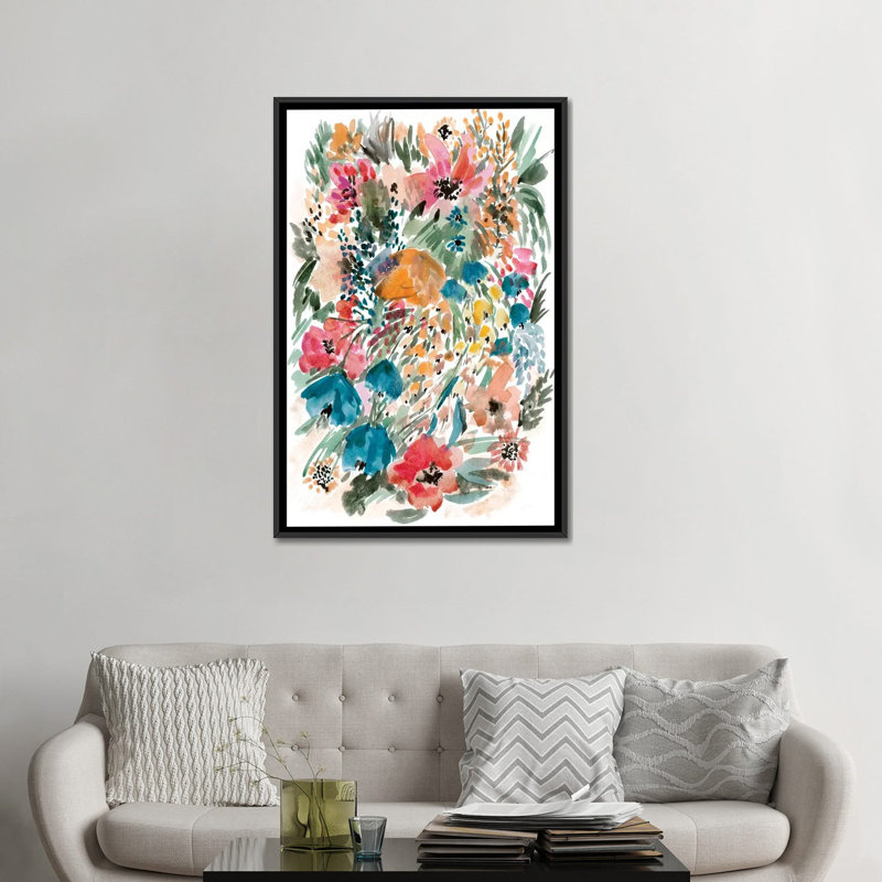« floral field iii », reproduction sur toile, H 26 po x l 18 po x P 1,5 po, Toile avec cadre noir, Pas de tapis