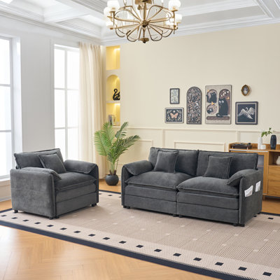 Elara 2-Piece Modern Contemporary Chenille Loveseat & Armchair Set