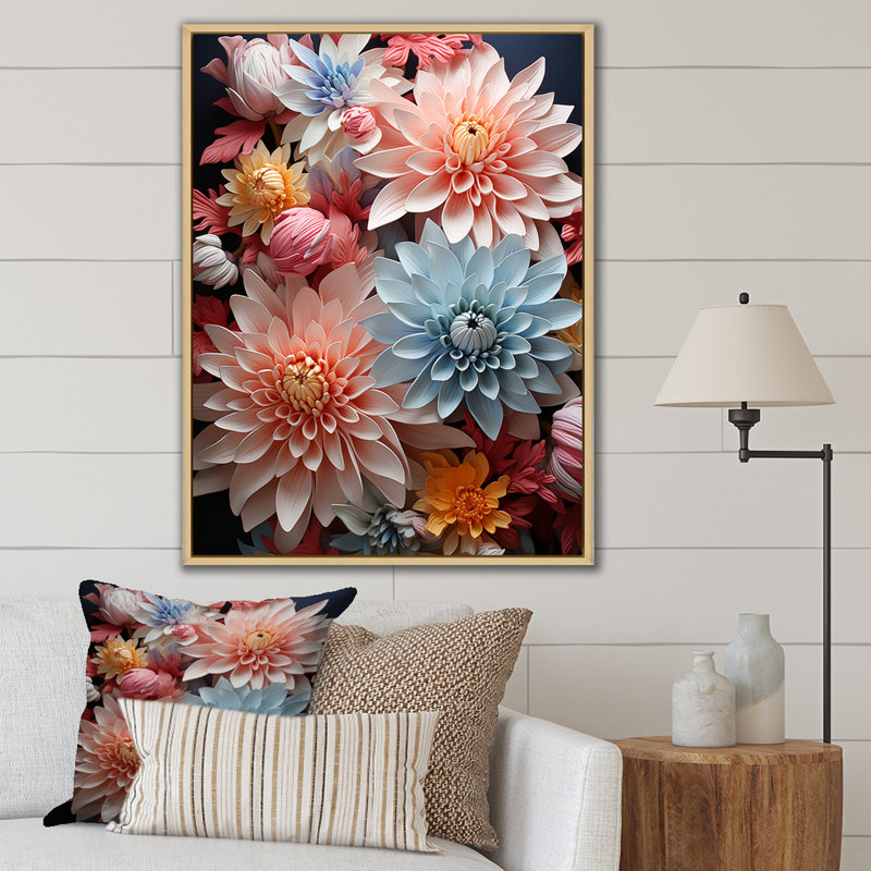 " Soft Elegance Mums Flowers IV ", White Picture Framed, 40" H x 30" W