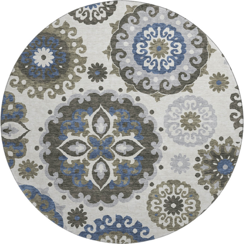 Premium Machine Washable Prisco Pewter Rug, Round 8'