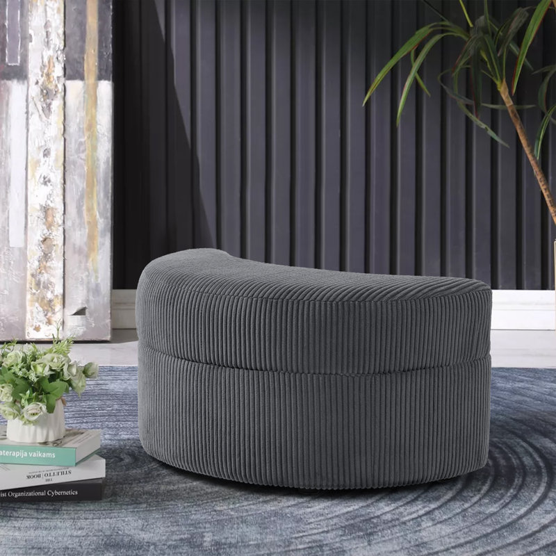 85.3Cm Wide Curved Standard Ottoman with Storage, Grey Corduroy
