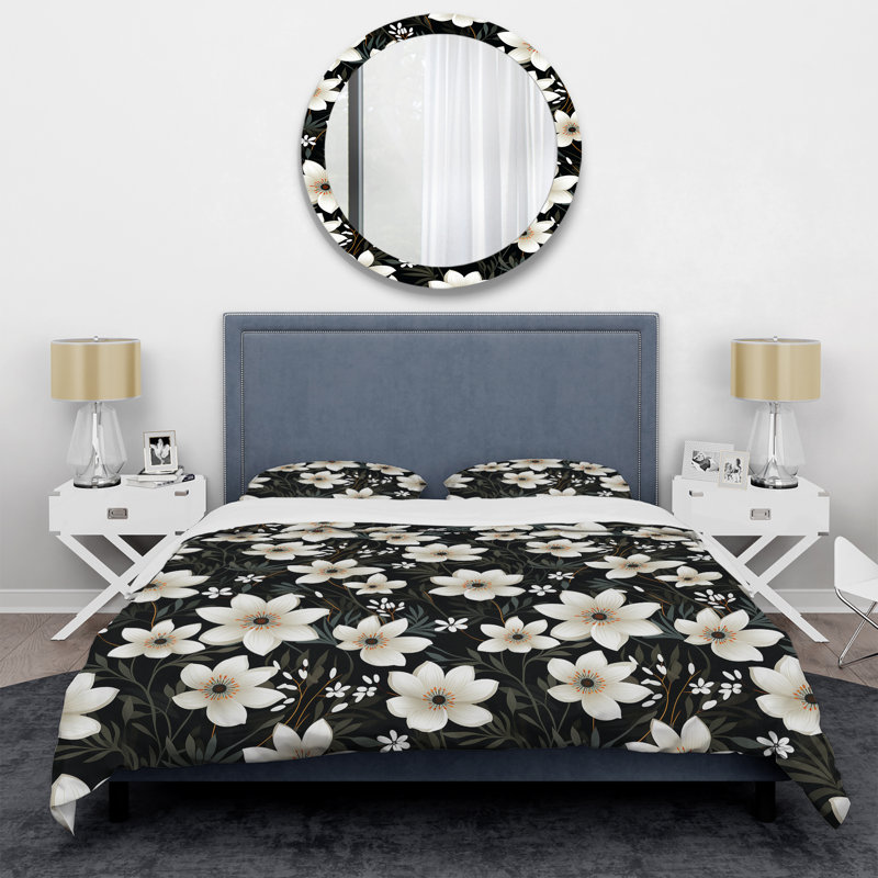 Ensemble de housse de couette noir et beige Garden Reverie I, Housse de couette pour très grand lit et 2 très