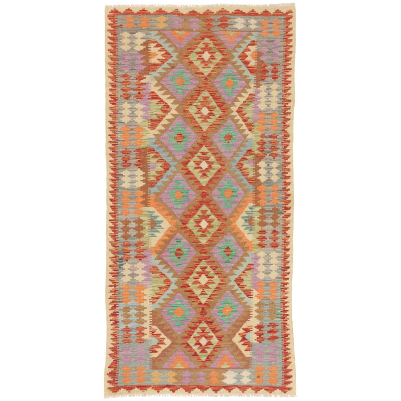 Runner Geometric Wool Hand Woven 102cm X 212cm Area Rug
