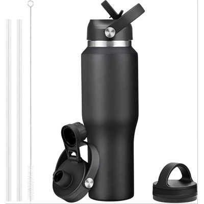 32Oz Stainless Steel Insulated Bottle, 48H Cold/24H Hot, 3 Lids, Fits All Car Holders