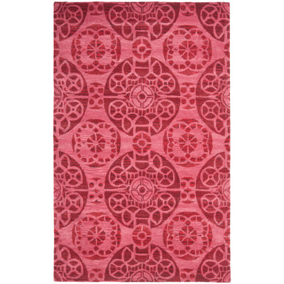 Kouerga Hand Tufted Wool/Viscose Geometric Rug in Red
