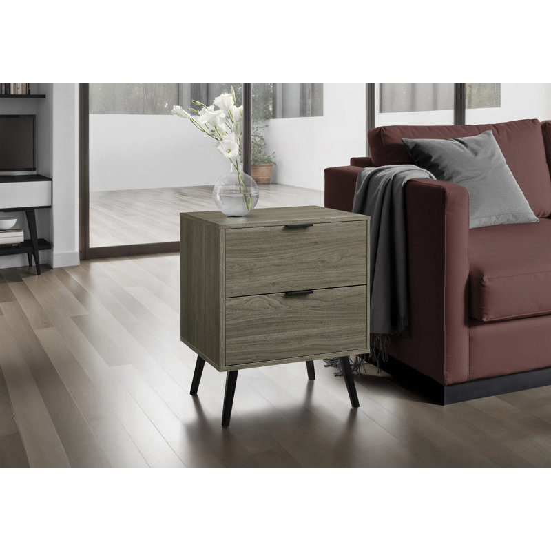 Petite table de chevet avec 2 tiroirs de rangement, Gris