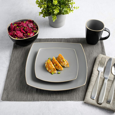 16-piece Stoneware Dinnerware Set, Square Plates With Matte Finish, Dishwasher & Microwave Safe, Includes Dinner Plates, Dessert Plates, Bowls, And Mugs For Family Meals