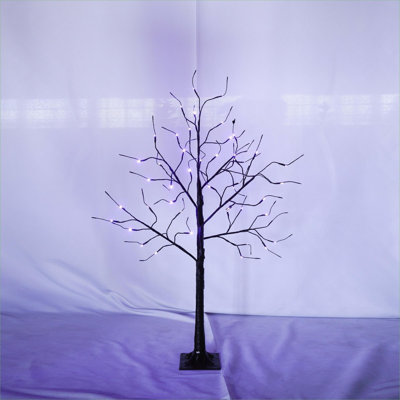 Indoor seasonal holiday decor pre-lit artificial tree, compact 4FT 5FT 6FT sizes, black-toned vinyl with pre-strung LED lights