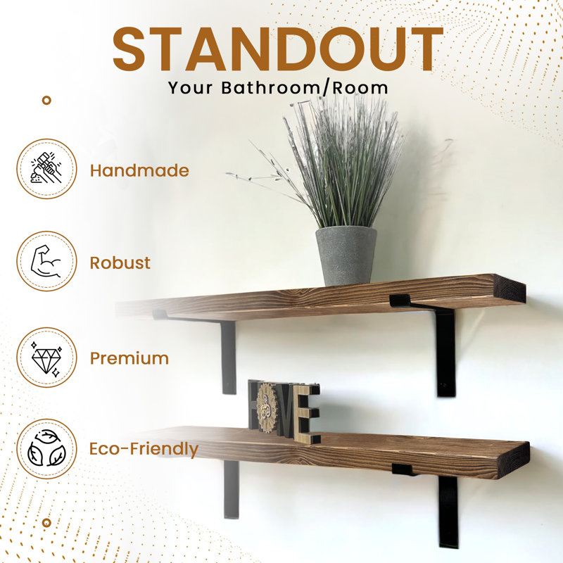 Gokmen Wood Floating Shelf, 4.5cm H x 140cm W x 22cm D, Walnut