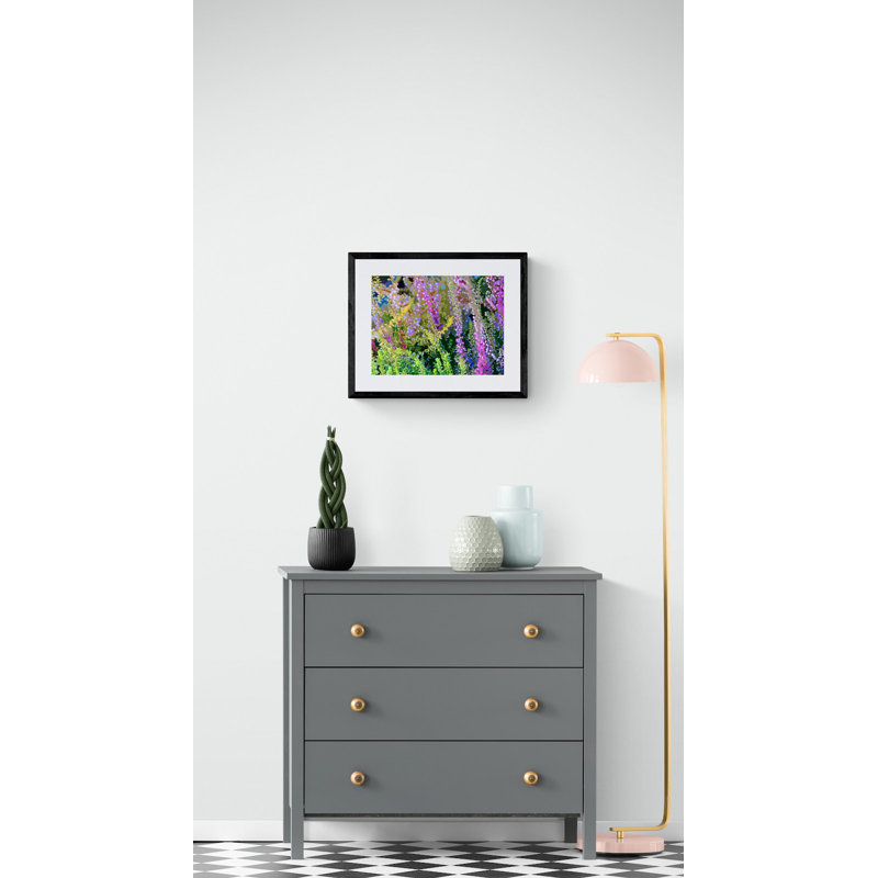English Purple And Green Flowers Print by Drew Gaffney, Black Framed Canvas, 32" H x 24" W