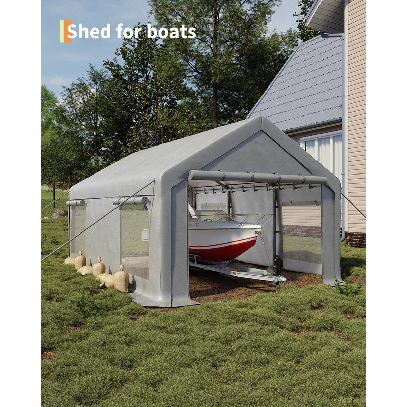10x20 ft Portable Garage Car Port, 200g PE Canopy Shelter with 2 Roll-Up Doors & 4 Windows, Heavy Duty Metal Frame for Vehicles, Storage, Events