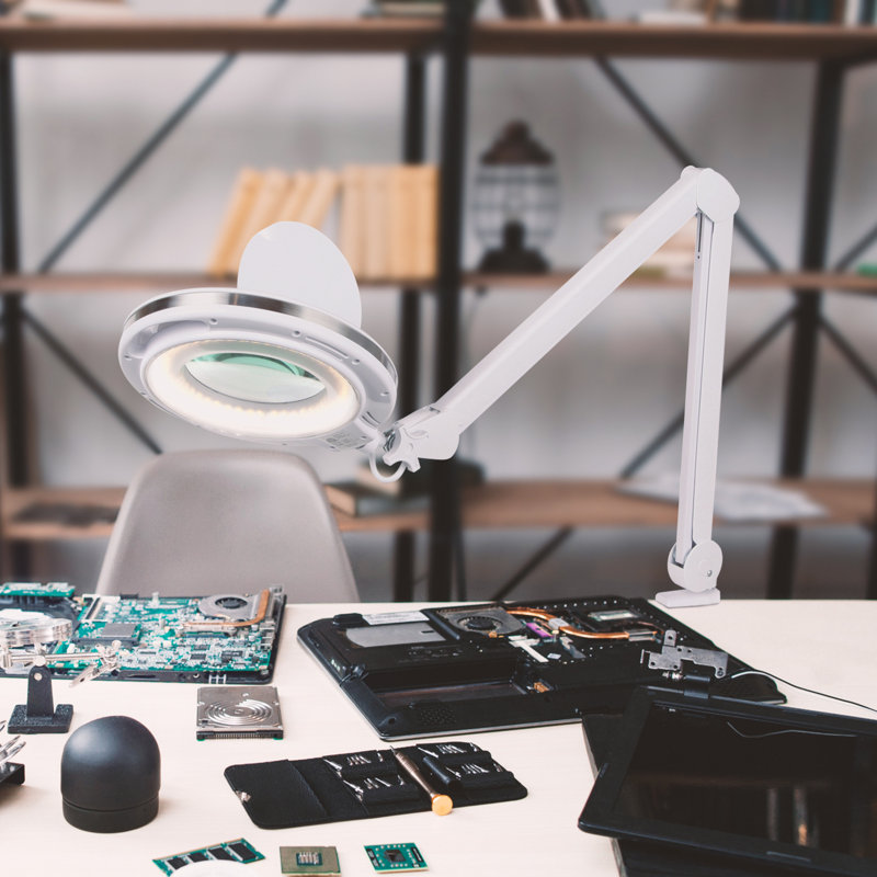 White Adjustable Swing Arm LED Magnifying Desk Lamp