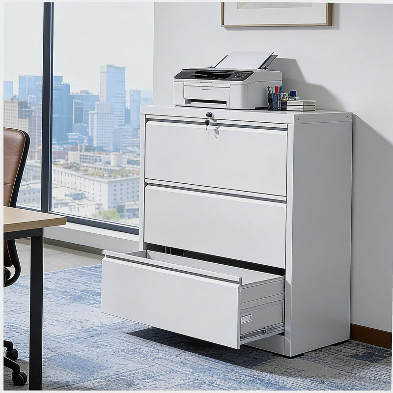 3 Drawer Lateral File Cabinet, 35.4 Inch Wide Metal Filing Cabinet, Locking Heavy Duty File Cabinet for Home Office, Anti-Tip Safety Interlock, Vertical Storage for Letter/Legal/A4 Files