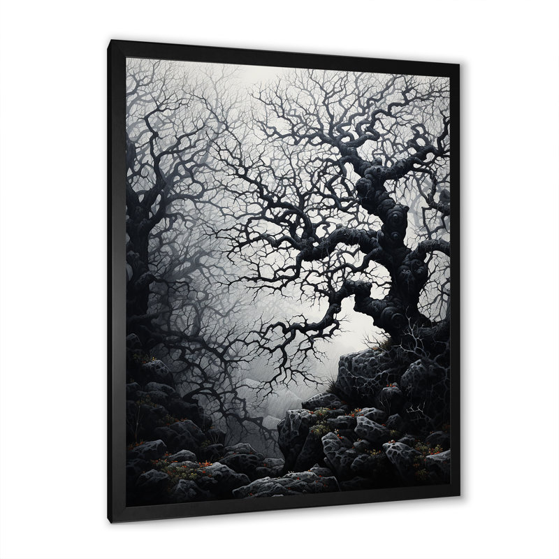 Décoration murale grise arbre éternel II - paysage arbres, H 20 po x l 12 po x P 1 po, Cadre photo noir