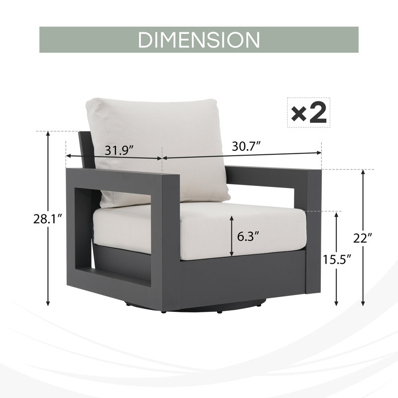 Outdoor Aluminum Swivel Chair（set Of 2）, White Cushion/Gray Frame