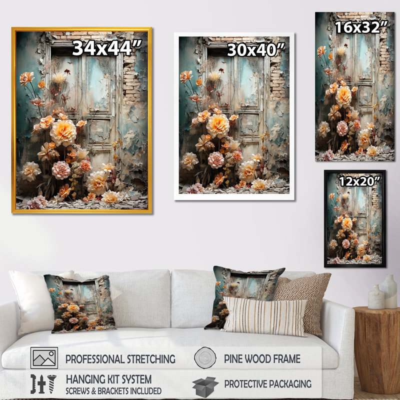 Hauting Floral Gothic Windows II - Floral Wall Art mural, Cadre simple noir, H 40 po x l 30 po x P 1,5 po