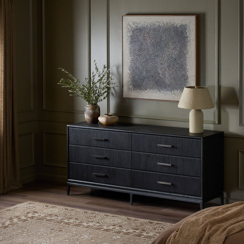 Rosenell 6 Drawer Dresser, Black Oak Veneer