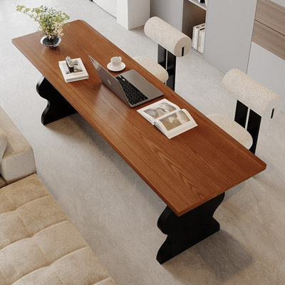 Nut-brown+Black Rectangular Solid Wood desk
