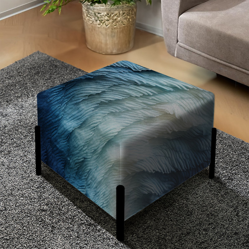 Bleu et blanc Shibori Marble Ink - Repose-pieds carré en marbre