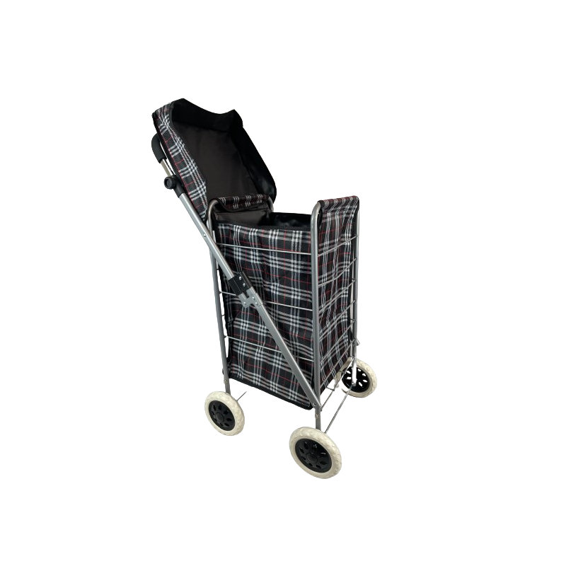 4 WHEEL SHOPPING TROLLEY - RED TARTAN, Black 