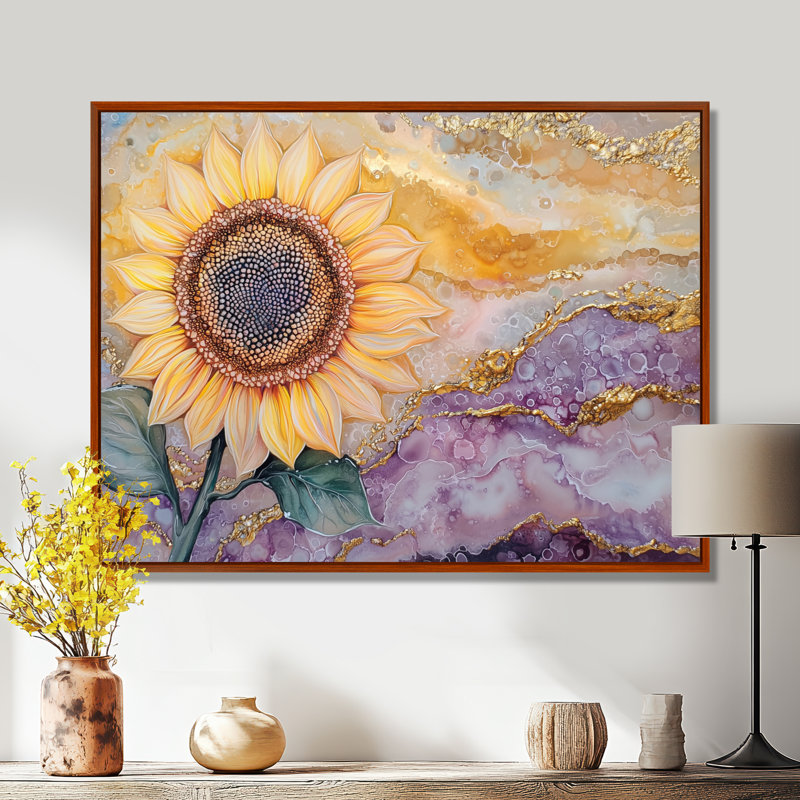 Agate, étreinte d'un tournesol - impression d'art de tournesol, H 24 po x l 32 po, Brun