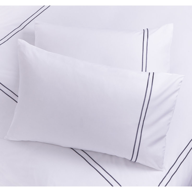 Durazo Percale Pillow Case, White/Grey