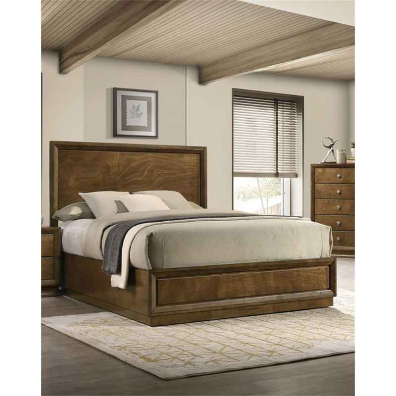Mobilier de chambre à coucher avec lit à panneaux en bois de noyer de style Queen, Grand lit