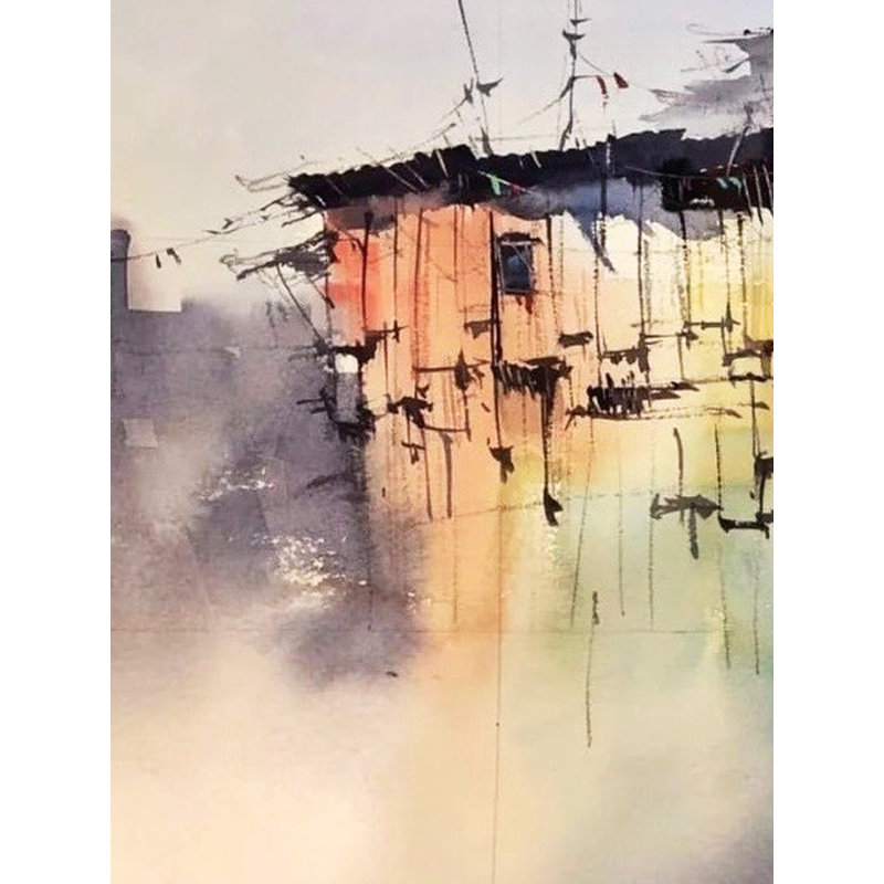Bidonville | Peinture de Santu Naskar | Décoration murale | Aquarelle sur papier